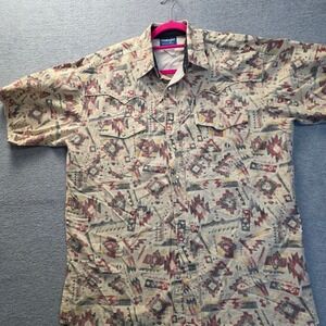 Wrangler Western Shirt Mens XL Aztec Geometric Pearl Snap Short Sleeve